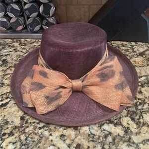 Vintage August Chocolate Brown Straw Hat with Animal Print Bow
